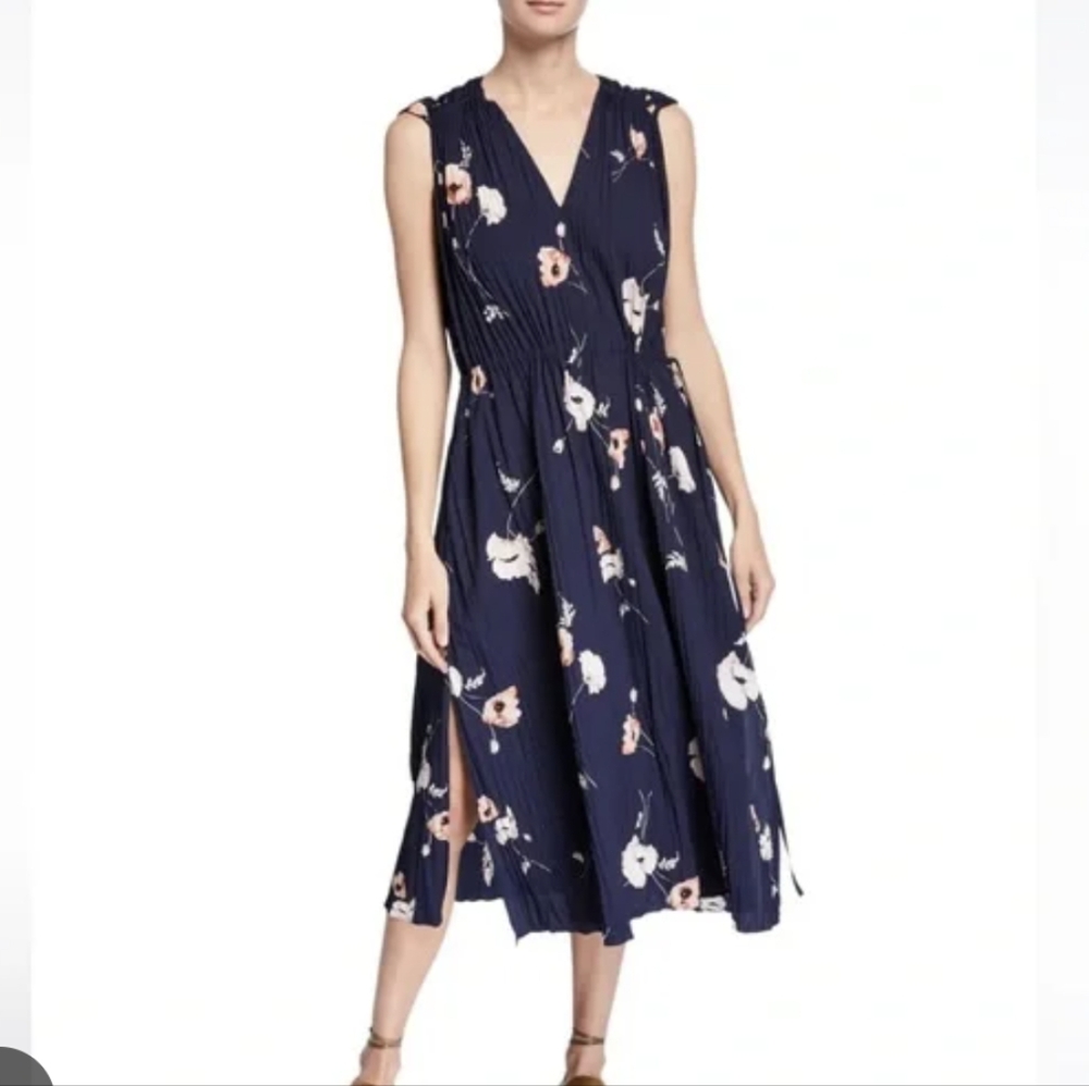 Vince Navy Floral Midi Dress